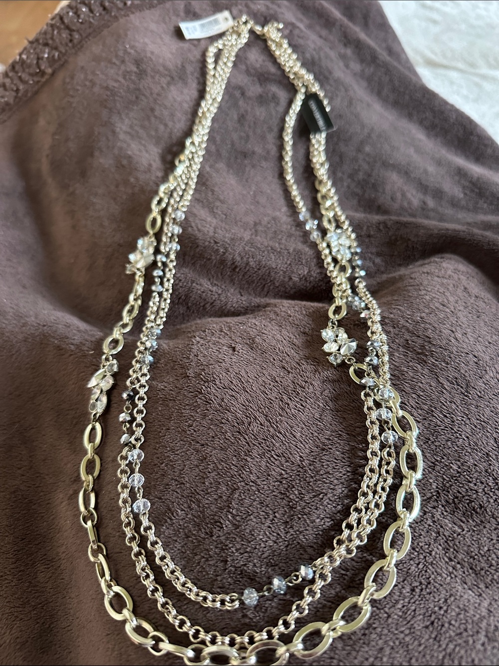 White House Black Market Gold and Clear Multi-Strand Crystal Necklace